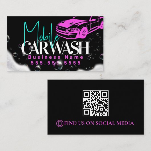 Mobiele auto wassen voertuig met QR-code Visitekaartje (Voorkant / Achterkant)