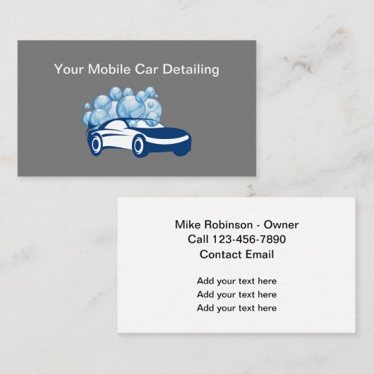 Mobiele Autodetailing Eenvoudige Visitekaartjes (Voorkant / Achterkant)
