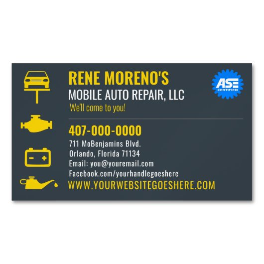 Mobiele automatische autoreparatiemechanisme Sjabl Magnetisch Visitekaartje (Voorkant)