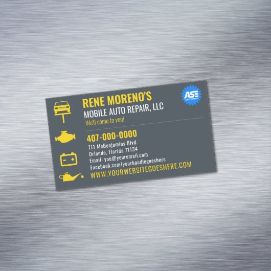 Mobiele automatische autoreparatiemechanisme Sjabl Magnetisch Visitekaartje (Voorbeeld)