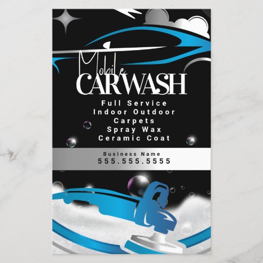Mobiele Autowas Autodetailing Logo Blauw Flyer (Voorkant)