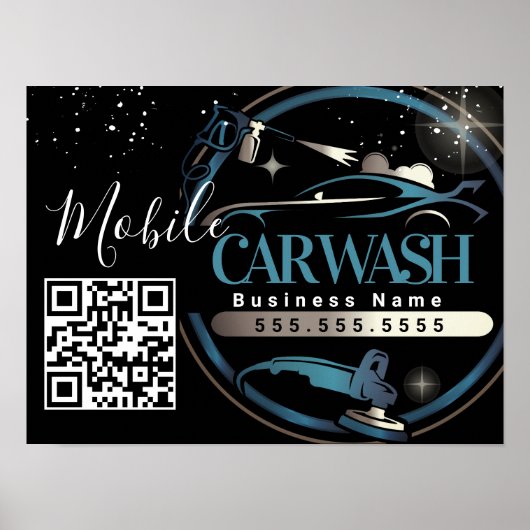 Mobiele Autowas Detail - Zakelijk Logo QR Code Poster (Voorkant)