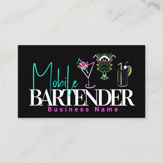 Mobiele Barman Club Bar Neon Dranken Visitekaartje (Voorkant)