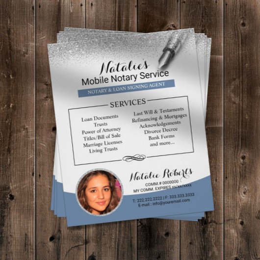Mobiele geluidservice Silver Glitter Blue Photo Flyer