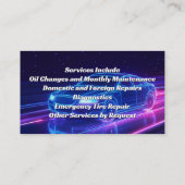 Mobiele Mechanische Auto Reparatie Shop Paarse Neo Visitekaartje (Achterkant)