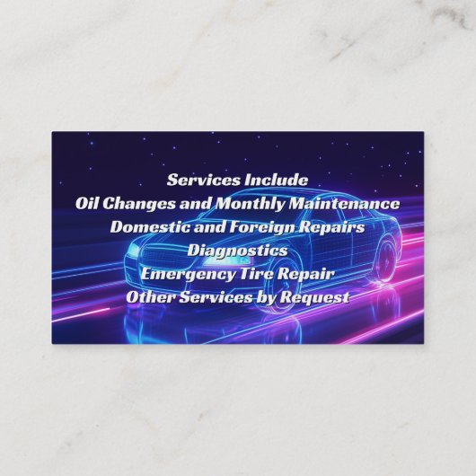 Mobiele Mechanische Auto Reparatie Shop Paarse Neo Visitekaartje (Achterkant)