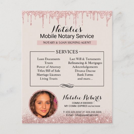 Mobiele Notaris Dienst Modern Roze Goud Drips Flyer (Voorkant)