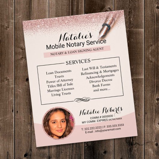 Mobiele Notaris Dienst Roze Goud Glitter Foto Flyer