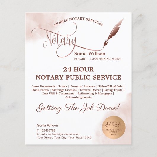 Mobiele Notaris en Leningen die Blush Pink Agate F Flyer (Voorkant)