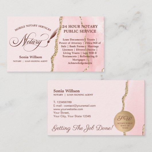 Mobiele notaris en Loan Signing Agent Pink Flyer Visitekaartje (Voorkant / Achterkant)