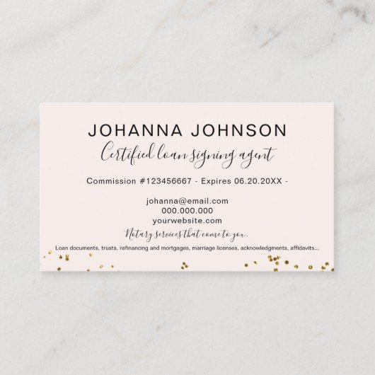 Mobiele notaris lening chique gouden folie typogra visitekaartje (Achterkant)