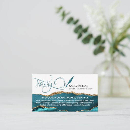 Mobiele notaris & Lening Signing Agent Blauwgroen Visitekaartje (Staand voorkant)
