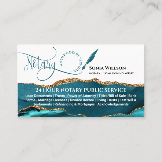 Mobiele notaris & Lening Signing Agent Blauwgroen Visitekaartje (Voorkant)