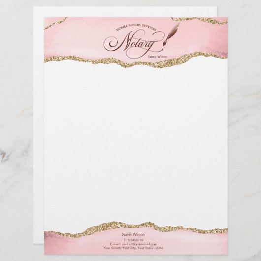 Mobiele Notaris & Lening Signing Agent Roze Agate Briefhoofd (Voorkant / Achterkant)