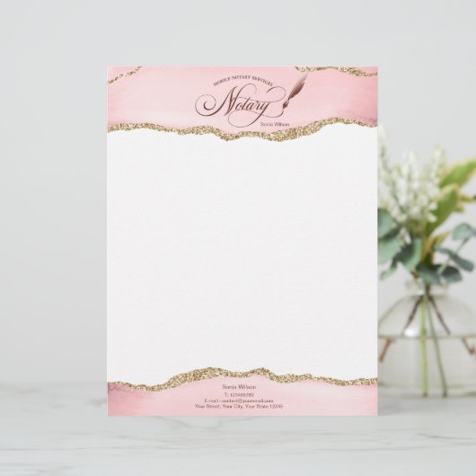 Mobiele Notaris & Lening Signing Agent Roze Agate Briefhoofd (Staand voorkant)