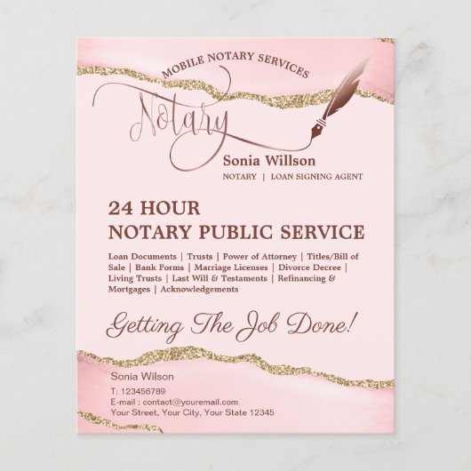 Mobiele Notaris & Lening Signing Agent Roze Agate  Flyer (Voorkant)