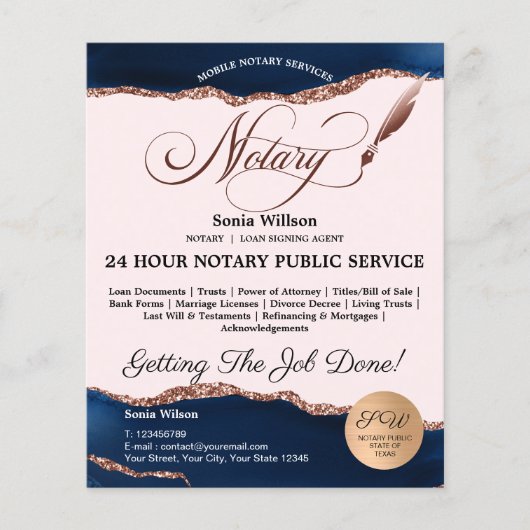 Mobiele Notaris & Lening Signing Agent Roze Agate  Flyer (Voorkant)