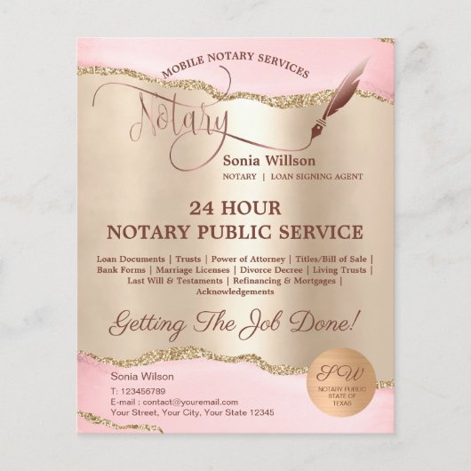 Mobiele Notaris & Lening Signing Agent Roze Agate  Flyer (Voorkant)