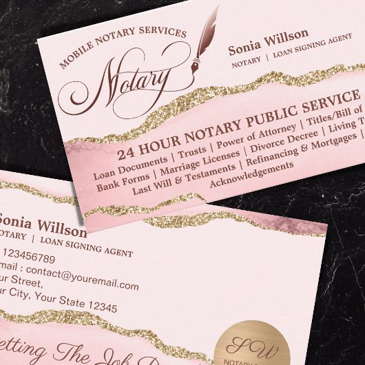 Mobiele Notaris & Lening Signing Agent Roze Agate  Visitekaartje