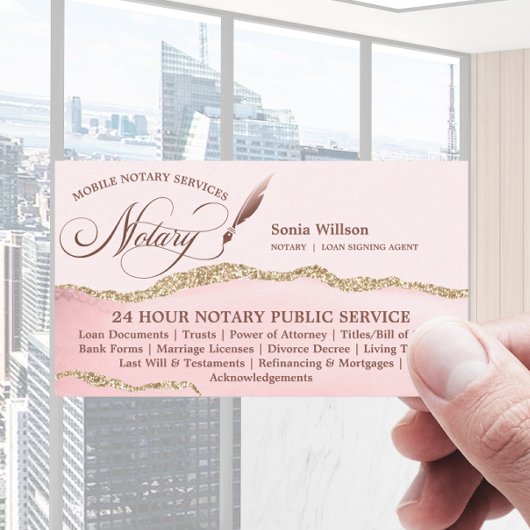 Mobiele Notaris & Lening Signing Agent Roze Agate  Visitekaartje