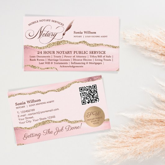 Mobiele Notaris & Lening Signing Agent Roze QR-cod Visitekaartje