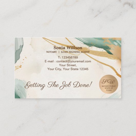 Mobiele notaris & Lening Signing Agent Sage Green Visitekaartje (Achterkant)