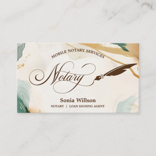 Mobiele notaris & Lening Signing Agent Sage Green Visitekaartje (Voorkant)