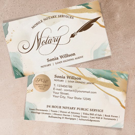 Mobiele notaris & Lening Signing Agent Sage Green Visitekaartje