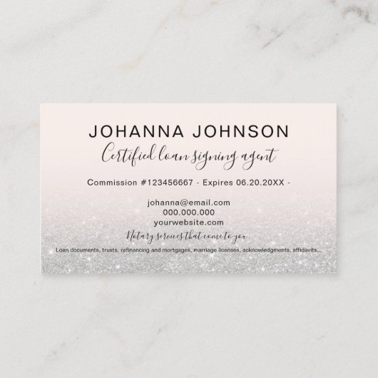 Mobiele Notaris lening zilver glitter typografie Visitekaartje (Achterkant)
