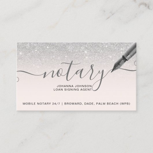 Mobiele Notaris lening zilver glitter typografie Visitekaartje (Voorkant)