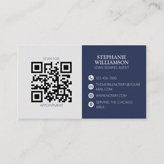Mobiele Notaris Moderne QR-code Marine Feather Visitekaartje (Achterkant)