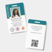 Mobiele Notaris Openbare Foto QR-code ID Teal Badge (Voor- en achterkant)
