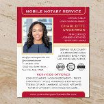 Mobiele notaris openbare lening ondertekenaar rood flyer<br><div class="desc">Creëer een professionele uitstraling met deze klassieke 'Mobile Notary Service' zakelijke flyers. Een stijlvolle sjabloon gepersonaliseerd met uw foto, naam, gegevens en logo of accreditatiesymbolen. Alle tekst en afbeeldingen kunnen worden aangepast of verwijderd, zodat u de gewenste informatie kunt opnemen. Een effectieve manier om uw bedrijf te promoten en reclame...</div>