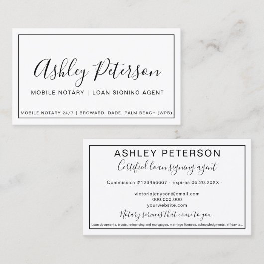 Mobiele notaris openbare lijst typografie minimali visitekaartje (Voorkant / Achterkant)