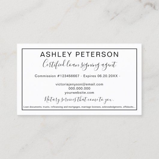 Mobiele notaris openbare lijst typografie minimali visitekaartje (Achterkant)