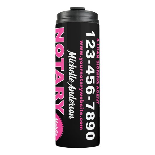 Mobiele notaris openbare roze zwart reizen thermosbeker (Voorkant)