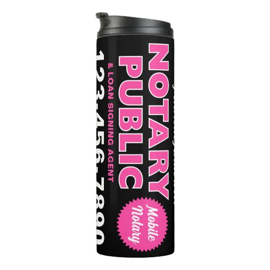 Mobiele notaris openbare roze zwart reizen thermosbeker (Geroteerd rechts)
