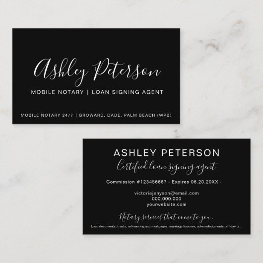 Mobiele notaris openbare zwarte typografie minimal visitekaartje (Voorkant / Achterkant)