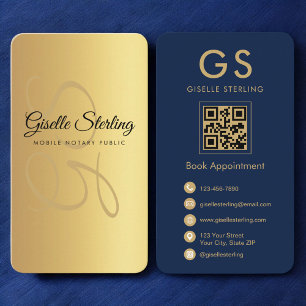 Mobiele Notaris Publiek Goud Marine Blauw QR Code Visitekaartje