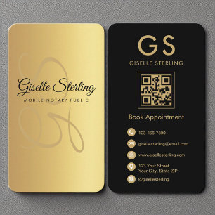 Mobiele Notaris Publiek Monogram Goud Zwart QR Cod Visitekaartje