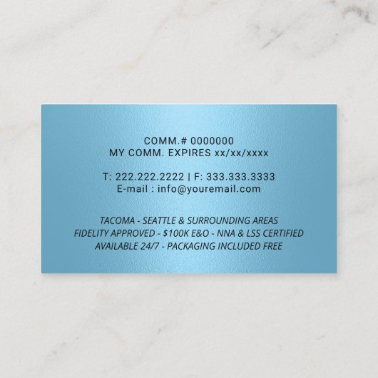 Mobiele Notaris Service Handtekening Modern Lichtb Visitekaartje (Achterkant)