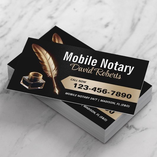 Mobiele Notaris Signing Agent Gold Feather Pen Visitekaartje