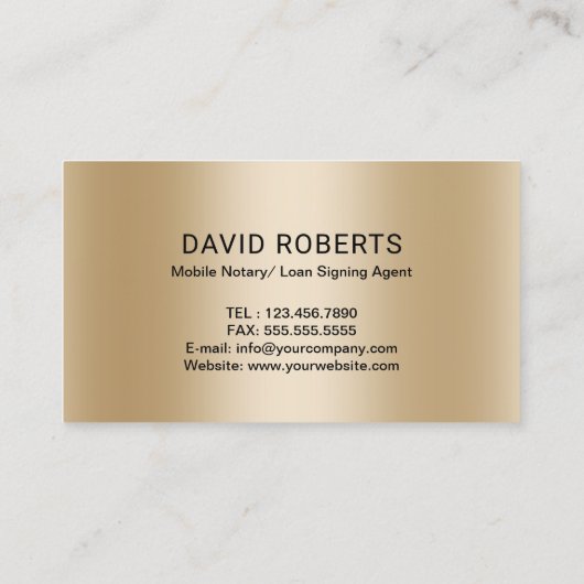 Mobiele Notaris Signing Agent Gold Feather Pen Zwa Visitekaartje (Achterkant)