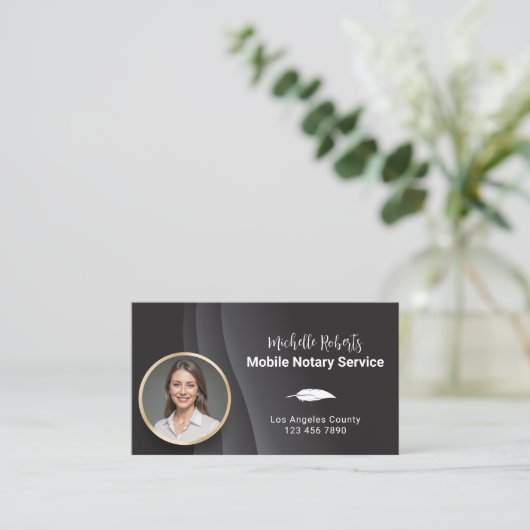 Mobiele notaris Signing Agent Moderne zwarte foto Visitekaartje (Staand voorkant)