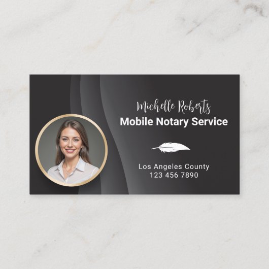 Mobiele notaris Signing Agent Moderne zwarte foto Visitekaartje (Voorkant)