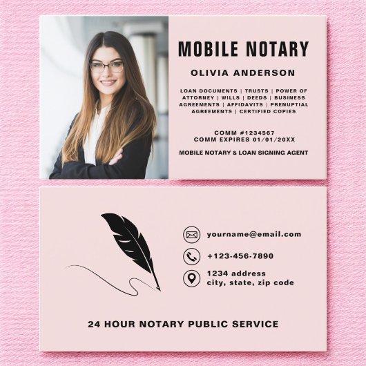 Mobiele Notaris Signing Agent Photo Blush Pink Visitekaartje