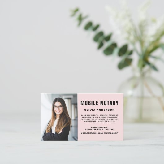 Mobiele Notaris Signing Agent Photo Blush Pink Visitekaartje (Staand voorkant)