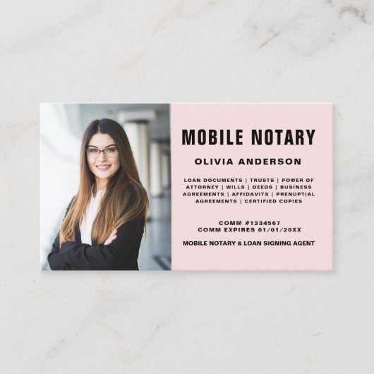 Mobiele Notaris Signing Agent Photo Blush Pink Visitekaartje (Voorkant)