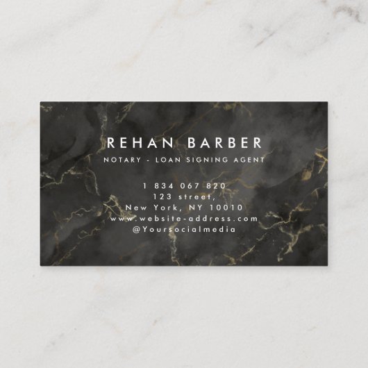 Mobiele notaris Signing Agent Zwart Marmer Visitekaartje (Achterkant)