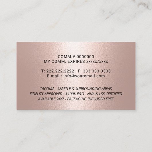 Mobiele Notarische Ondertekening Moderne Roos Gold Visitekaartje (Achterkant)